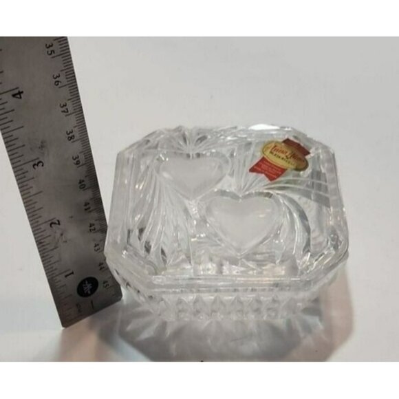 Vtg Anna Hutte Bleikristall Lead Crystal Hearts Octagonal Trinket Dish With Lid - Picture 13 of 14